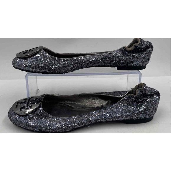 Tory Burch Glitter Ballet Flats Women Size 7.5M Black Sparkle Logo - Picture 3 of 7
